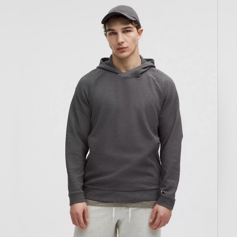 Lululemon Mens Textured Double Knit At Ease Hoodie Heathered Black